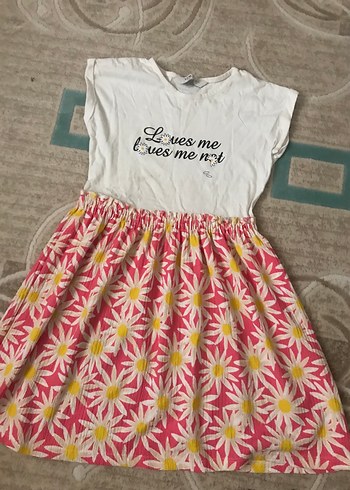 Kız Çocuk Çiçek Desenli Kısa Kollu Elbise
