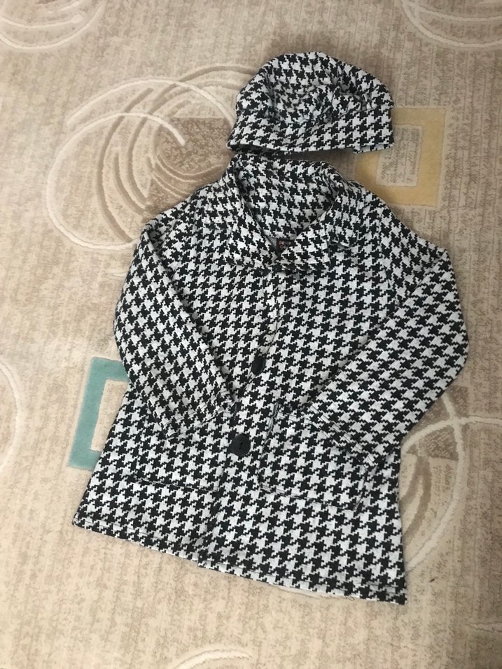 Düğmeli Gri Ekoseli ceket şapka takım - Görsel 2