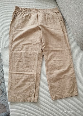 Bej Kadın Keten Salaş Midi Pantolon