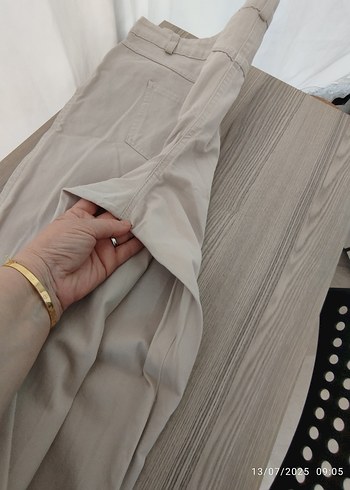 48 Beden Bej Keten Kadın Pantolon