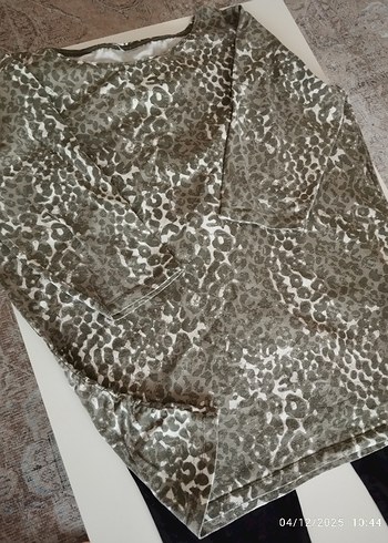 haki Desenli kapri Kollu Kadın Bluz - Görsel 2