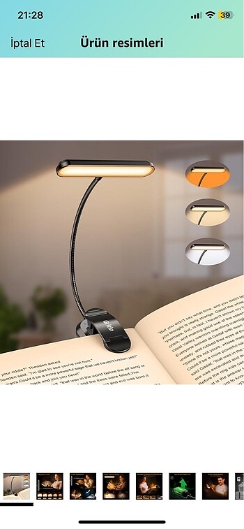 Gritin şarjlı kitap okuma lambası ışığı
