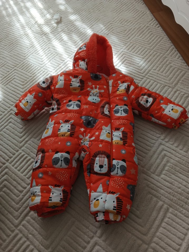 Kız Bebek Kapüşonlu Renkli Desenli Tulum - Görsel 2