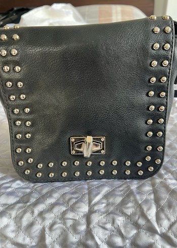 Siyah Deri Punk Çanta - Görsel 3