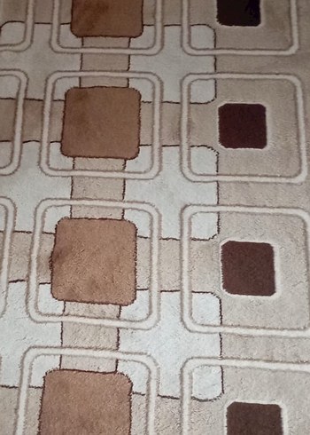 Bej Kare Desenli  yün halı yolluk - Görsel 3