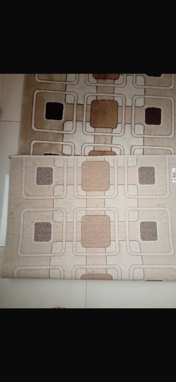 Bej Kare Desenli  yün halı yolluk - Görsel 4