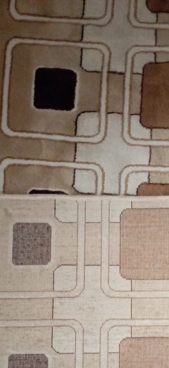 Bej Kare Desenli  yün halı yolluk - Görsel 5