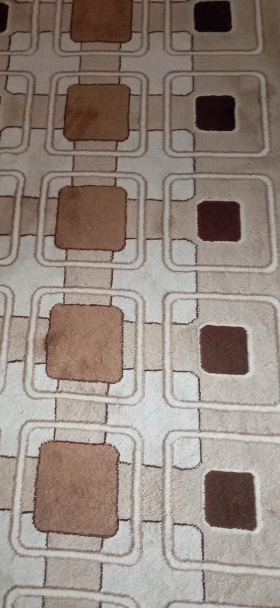 Bej Kare Desenli  yün halı yolluk - Görsel 3