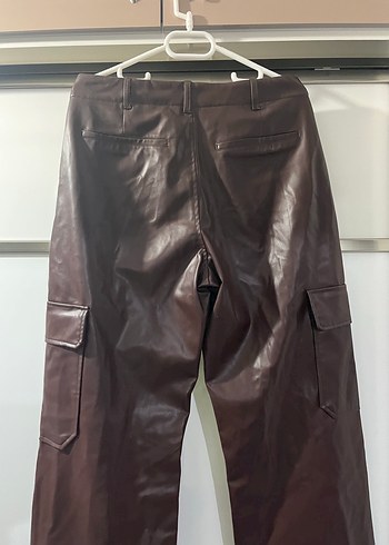 Kahverengi Deri Kadın Düz Paça Pantolon - Görsel 8