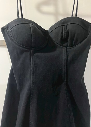 Siyah V Yaka İnce Askılı Midi Elbise - Görsel 6