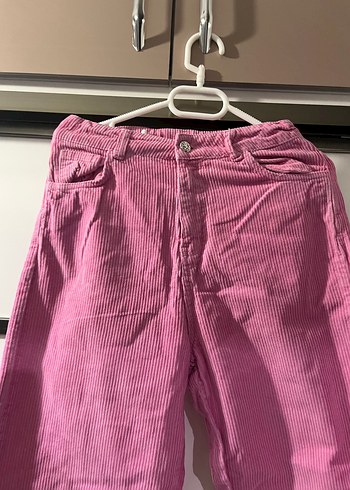 Kızlar için Pembe Bol Kesim Keten Pantolon - Görsel 5