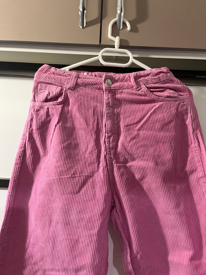 Kızlar için Pembe Bol Kesim Keten Pantolon - Görsel 5