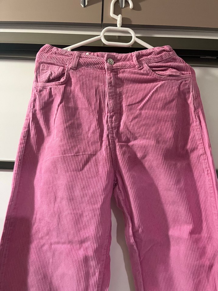 Kızlar için Pembe Bol Kesim Keten Pantolon - Görsel 3