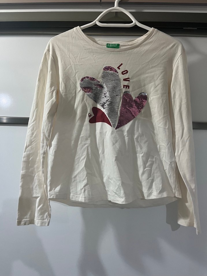 Kız Çocuk Uzun Kollu Beyaz Baskılı Tişört - Görsel 5