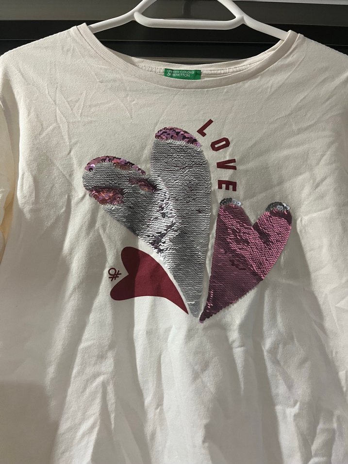 Kız Çocuk Uzun Kollu Beyaz Baskılı Tişört - Görsel 3