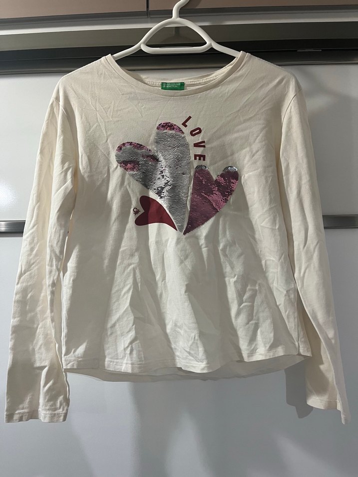 Kız Çocuk Uzun Kollu Beyaz Baskılı Tişört - Görsel 2