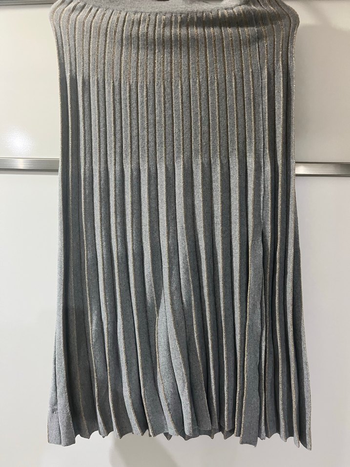 Gri Pliseli Uzun Kadın Etek - Görsel 2