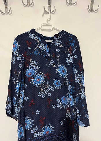 Uzun Kol V Yaka Lacivert Bohem Tunik - Görsel 8