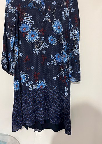 Uzun Kol V Yaka Lacivert Bohem Tunik - Görsel 4