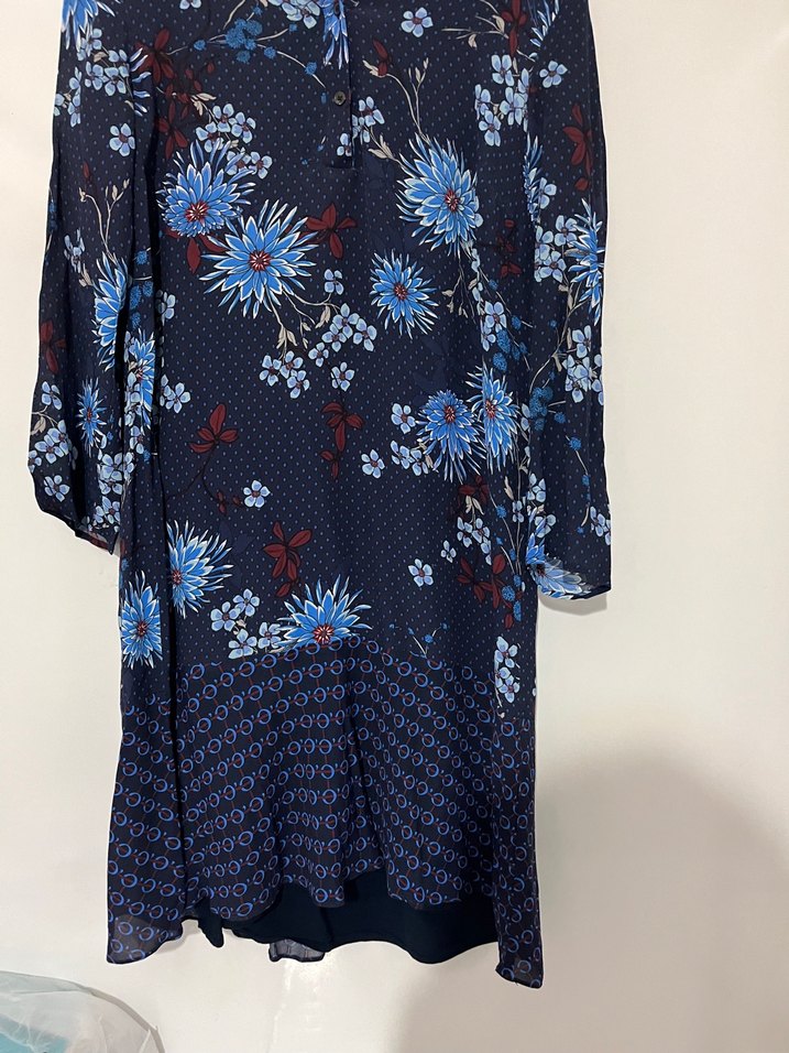 Uzun Kol V Yaka Lacivert Bohem Tunik - Görsel 4