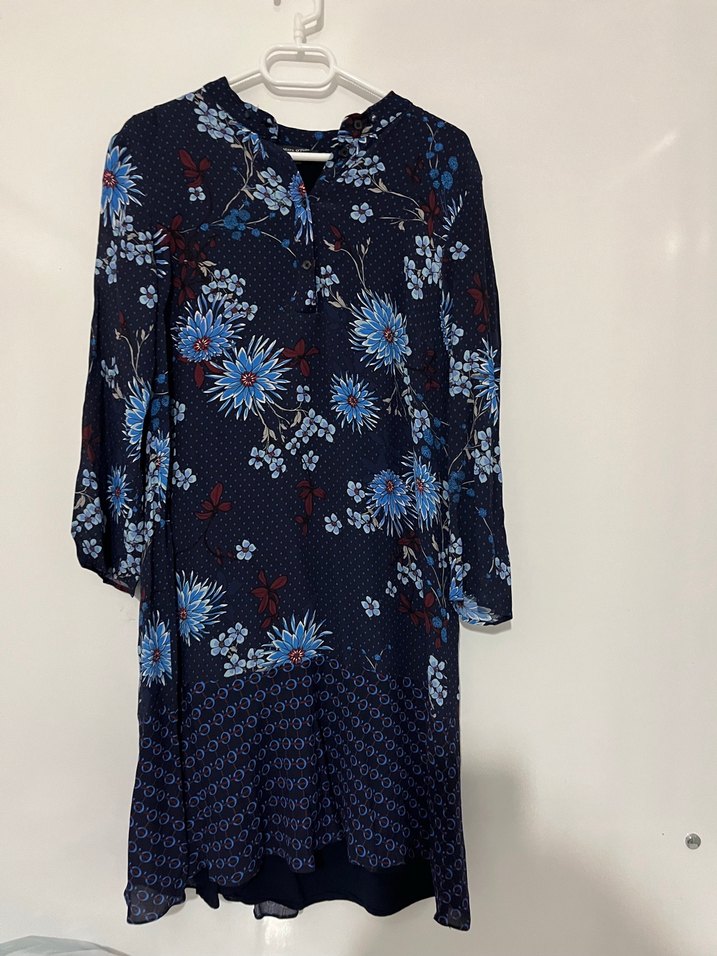 Uzun Kol V Yaka Lacivert Bohem Tunik - Görsel 2