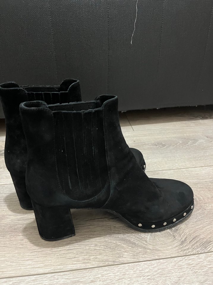 Siyah Süet Tokalı Blok Topuklu Goth Botlar - Görsel 2