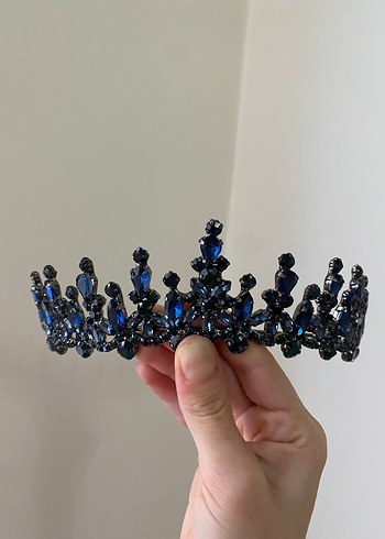 Lacivert Parlak Taşlı Gotik Tac ve Küpe Seti - Görsel 3