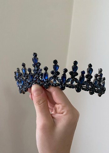 Lacivert Parlak Taşlı Gotik Tac ve Küpe Seti - Görsel 5