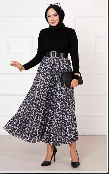 Leopar desenli piliseli etek