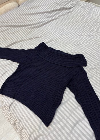 Kadın Lacivert Triko Kayık Yaka Kazak - Görsel 5