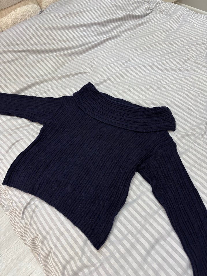 Kadın Lacivert Triko Kayık Yaka Kazak - Görsel 5