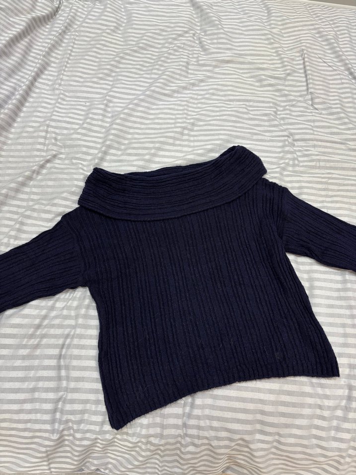 Kadın Lacivert Triko Kayık Yaka Kazak - Görsel 4