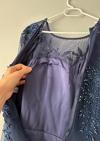 Lacivert Uzun Kollu Abiye Elbise - Görsel 6