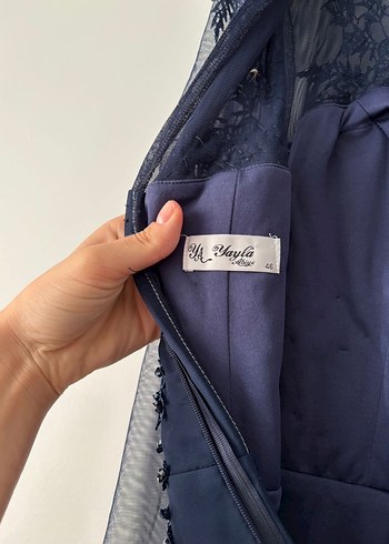 Lacivert Uzun Kollu Abiye Elbise - Görsel 7