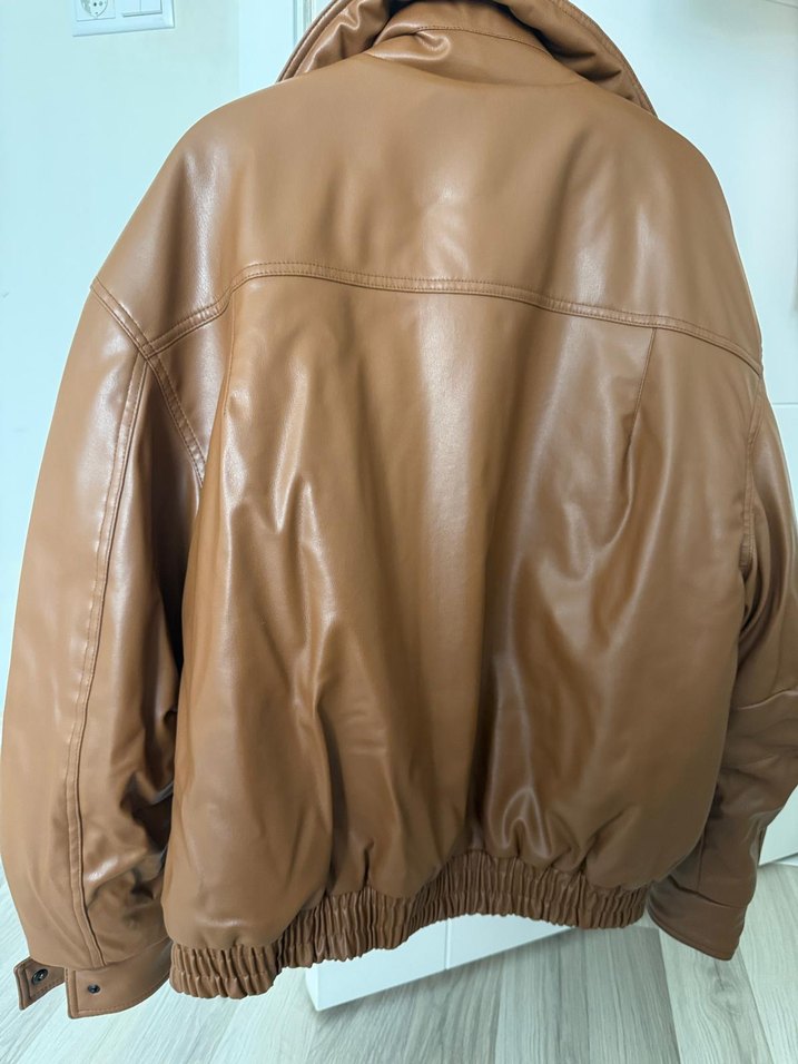 Kadın Kahverengi Deri Ceket - Rahat Kesim - Görsel 2