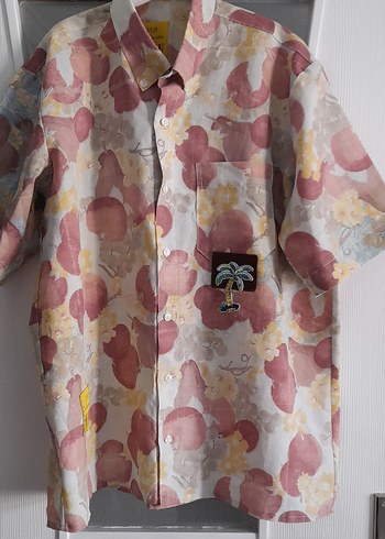 xl Beden pembe Renk Düğmeli Pembe Batik erkek Gömlek