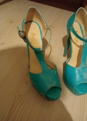 Turkuaz Platform Topuklu Kadın Ayakkabı - Görsel 5