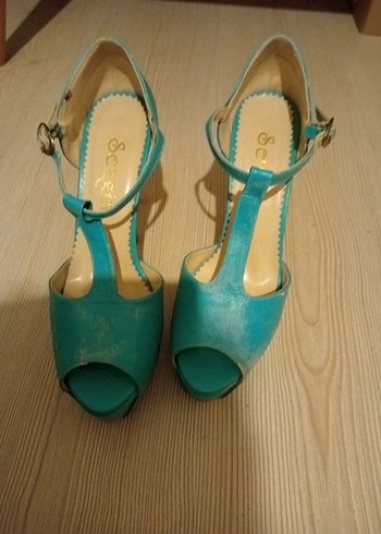 Turkuaz Platform Topuklu Kadın Ayakkabı - Görsel 6