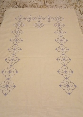 Krem Renkli Nakışlı El Yapımı elişi seccade işlemelik etamin - Görsel 12