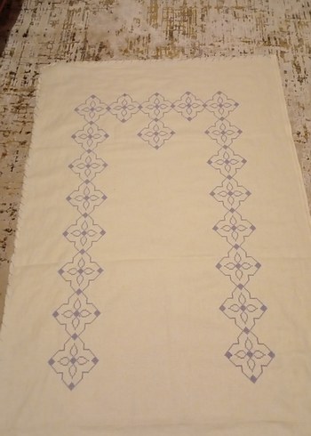 Krem Renkli Nakışlı El Yapımı elişi seccade işlemelik etamin - Görsel 2