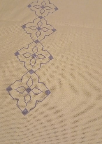 Krem Renkli Nakışlı El Yapımı elişi seccade işlemelik etamin - Görsel 4