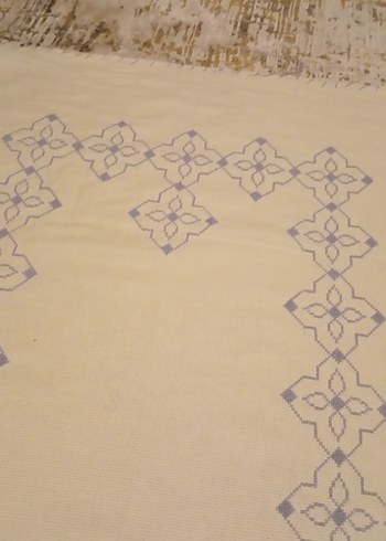 Krem Renkli Nakışlı El Yapımı elişi seccade işlemelik etamin - Görsel 5