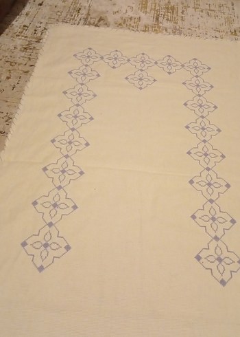 Krem Renkli Nakışlı El Yapımı elişi seccade işlemelik etamin - Görsel 14