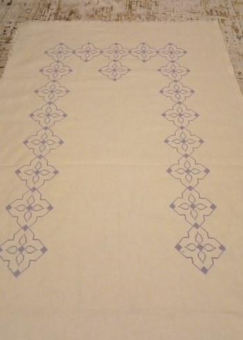 Krem Renkli Nakışlı El Yapımı elişi seccade işlemelik etamin - Görsel 11