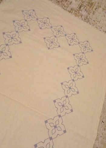 Krem Renkli Nakışlı El Yapımı elişi seccade işlemelik etamin - Görsel 8