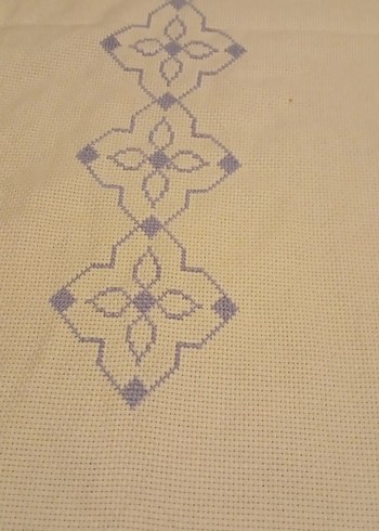 Krem Renkli Nakışlı El Yapımı elişi seccade işlemelik etamin - Görsel 19