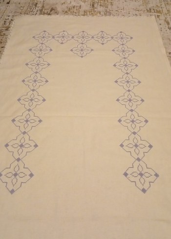 Krem Renkli Nakışlı El Yapımı elişi seccade işlemelik etamin - Görsel 13