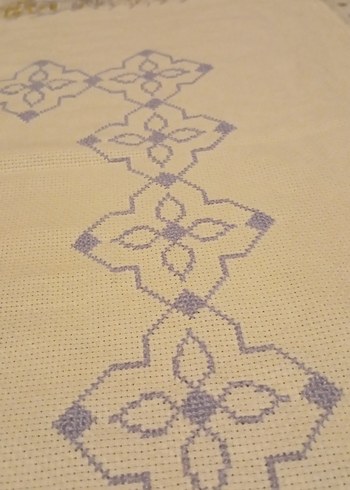 Krem Renkli Nakışlı El Yapımı elişi seccade işlemelik etamin - Görsel 6