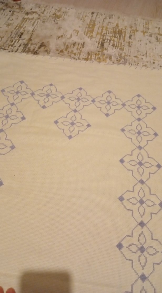 Krem Renkli Nakışlı El Yapımı elişi seccade işlemelik etamin - Görsel 5