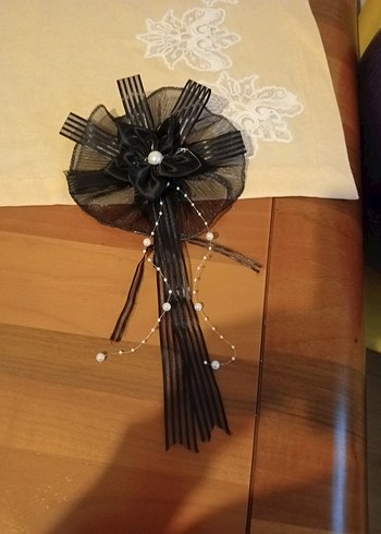 Siyah Nakışlı Fiyonk Broş - Görsel 8